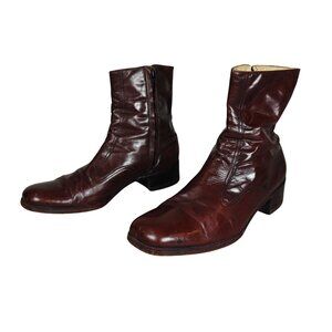 Vintage Florsheim Men's 10.5 C Beatles Boots Cherry Brown Leather Ankle Side Zip